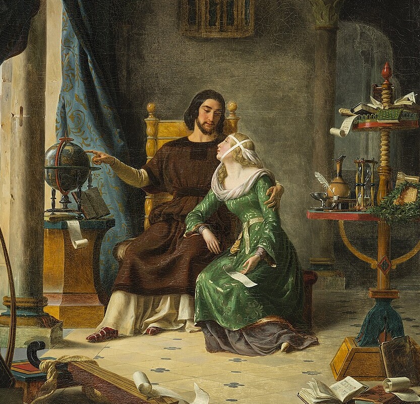 Héloïse et Abélard — la leçon d'astronomie, peinture de Durupt