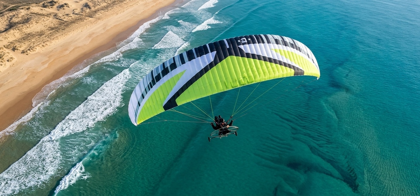 Vol en paramoteur au-dessus de la baie de Quiberon dans le Morbihan
