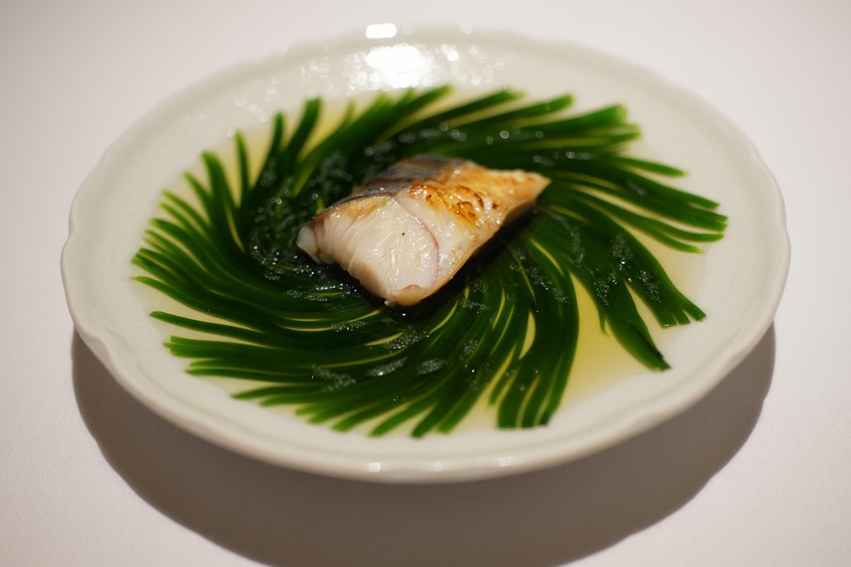 Plat d'algues et poisson